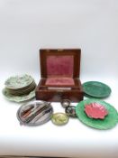 A 19thC inlaid rosewood writing slope, Chinese ceramics, cloisonné, silver items,