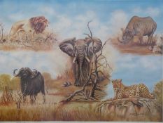 Dennis Thompson signed artist's limited edition print 46/100 'The Big Five' of African wildlife,