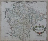 Robert Morden framed map of Devon sold by Abel Swale Awnsham and John Churchil,