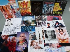 Comic book related signed photographs / autographs including Adam West, Terence Stamp,