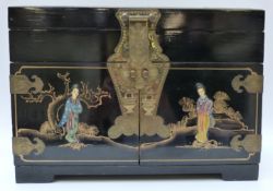 A Japanese Shibayama lacquer jewellery chest decorated with figures,
