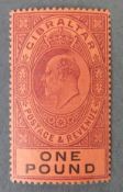 Gibraltar 1903 £1 dull purple and black on red SG55.