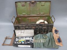 A 1943 metal tool / ammunition box containing largely engineer's / motorcycle / cycle related tools