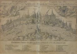 A framed early street plan 'La Noble Ample Ville de Coloigne Agrippine' dated 1548,