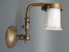 Late 19th/20thC wall mounted brass gas lamp with impressed SR mark,
