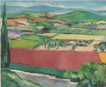 A Denis modern oil on canvas landscape 'La Plaine de Joucas', signed lower right and left,