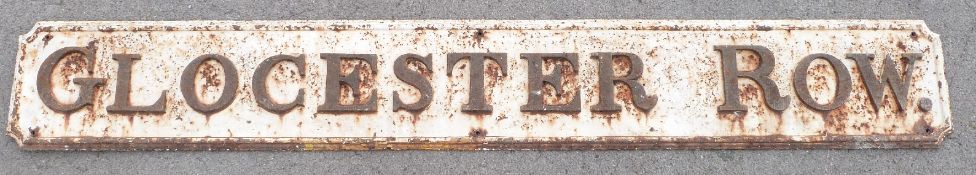 A cast iron Glocester Row (note old spelling of Gloucester) street or road sign,