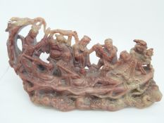 A Chinese soapstone figural group marked China to base,