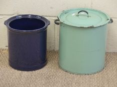 An enamel lidded bread bin and a ceramic example