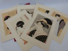 A folio collection of Japanese prints depicting women,