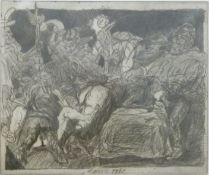 Alfred Hrdlicka erotic etching '11 August 1492', soldiers and women in an orgy,
