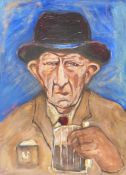 Oil on board of man with pint, bearing signature to left shoulder Kernoff,