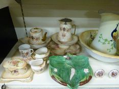 A collection of 19thC ceramics and glass to include a George Jones majolica fruit dish of trefoil