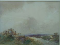 T R Steele AEWS watercolour figures walking a dog,