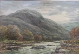 John Hamilton Glass SSA (1820-1885) watercolour 'A Highland Tarn', signed lower right, 33cm x 47cm,