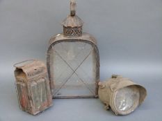 Miller acetylene motorcycle head light, carriage or similar lamp and a pierced and glazed lamp,