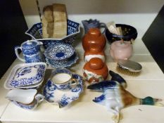 A collection of blue and white ceramics including large flared bowl together with Chinese ginger