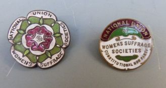 Two National Union of Women's Suffragette Societies enamel suffragette badges