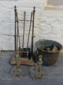 A brass companion set on stand,