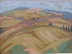 Carolyn White (1945-2013) pastel 'Hills near Siena', monogrammed lower right,