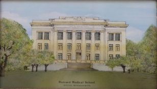 Harvard Medical School reverse painted on glass,