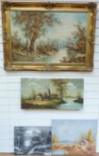 Four modern oils or acrylics including G Whitman snow scene 41 x 51cm and a large example,