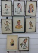 A set of eight Burmese watercolours of indigenous people