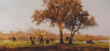 David Shepherd OBE signed limited edition print 892/1500 'Luangwa Evening',