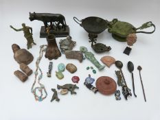 A quantity of Ancient Roman style items including lamp, spoons,