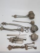 A collection of white metal Vietnamese jewellery / containers including one barrel shaped,