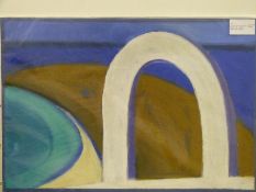Carolyn White (1945-2013) pastel, 'Andros Arch, Greece and curved bay',