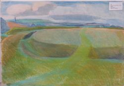 Carolyn White (1945-2013) pastel 'Path Through Fields, Wilts',