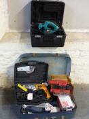 A quantity of power tools including circular saw, JCB drill, Kinzo polisher,