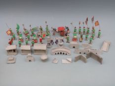 A collection of Chinese pottery figures probably late 19th / 20thC including soldiers,