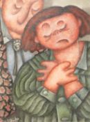 J Shanks modern acrylic on board of a couple, signed lower left,