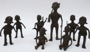 Eight Ashanti metal tribal figures
