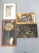 John Rowe group of figures, 29cm x 49cm, N Toyas lino cut or similar,