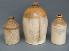 Three stoneware jars comprising Footman & Son, Lutterworth, W Flint, Rugby and Pickup Brothers,