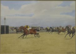 Isaac Cullin watercolour 'The Cambridgeshire 1913' horse racing finish line,