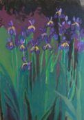 Carolyn White (1945-2013) pastel 'Irises', 51cm x 35cm,