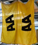 Two AA flags with stitched lettering,