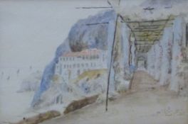 Two early 20thC continental coastal watercolours in a single frame, each 11 x 16.