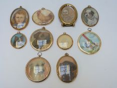 Nine various miniature portraits including dogs and people