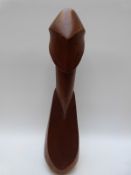Modernist carved pine head and shoulders bust, c1950s,