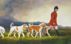 Andrew Quelch oil on canvas 'John Dandy Walking the Curee Hounds' monogrammed lower right,