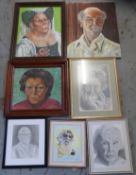 Seven portraits by John M Edwards to include oil on canvas of a man with moustache,
