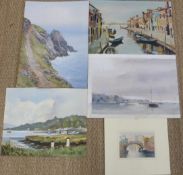 Five coastal and Venetian paintings including D Hammond, Chatt,