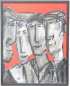 S James oil on canvas portrait of four men possibly the Beatles, signed and dated 15 lower left,