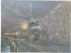 Terence Cuneo signed print 'Night Express' with blind stamp lower left,
