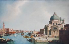 In the manner of William James (active 1761-1771) oil on heavy mahogany board Venice, Grand Canal,